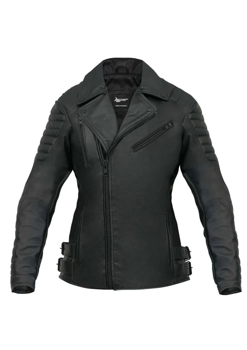 Women Biker Jacket Cafe Racer Leather Jacket – Black