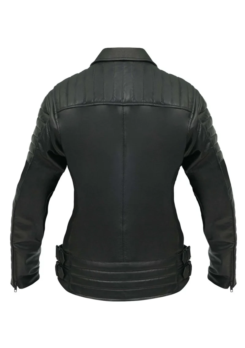 Women Biker Jacket Cafe Racer Leather Jacket – Black