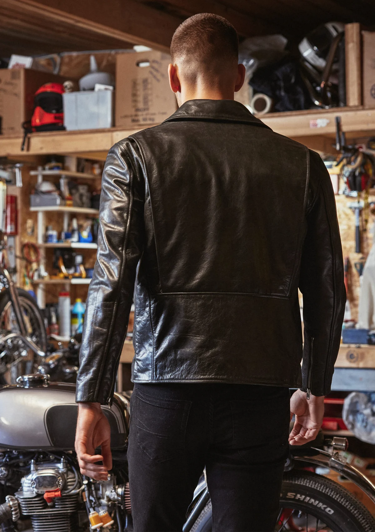 Cafe Racer Jacket Leather D-Pocket Biker Jacket – Black